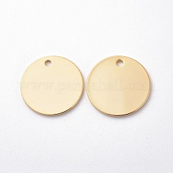 真鍮チャーム  フラットラウンド  ニッケルフリー  18KGP本金メッキ  20x1mm  穴：2mm&nbsp;X-KK-S350-271