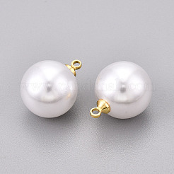 Brass & ABS Plastic Imitation Pearl Pendants&nbsp;KK-N261-14mm-121G