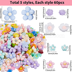 300個5スタイル不透明樹脂カボション  花  ミックスカラー  6~13x6~13x3~4mm  60個/スタイル&nbsp;RESI-SP0001-13