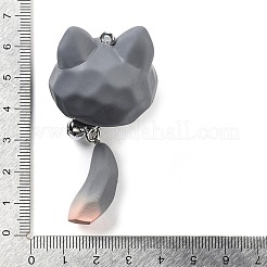 不透明樹脂の子猫のベルの大きなペンダント  プラチナトーンの鉄製ループが付いた大きな目の猫のチャーム  スレートグレイ  67x34x30mm  穴：2.5mm&nbsp;RESI-A032-01P-01