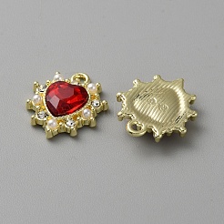 黄金の合金ペンダント  ラインストーン付き  ハートチャーム  ライトシャム  17.5x15.5x4mm  穴：1.8mm&nbsp;FIND-WH0160-61E