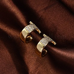 ラックメッキ真鍮マイクロパヴェクリアキュービックジルコニアカフスピアス  鉛フリー＆カドミウムフリー  T字型  18KGP本金メッキ  13.5x10.5mm&nbsp;EJEW-H147-09G