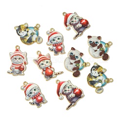 30 個 6 スタイルのクリスマス合金エナメルペンダント  長持ちメッキ  ゴールドカラー  猫の形のチャーム  ミックスカラー  25~31x17~31x1.5mm  穴：2mm  5個/スタイル&nbsp;FIND-CJ0002-62