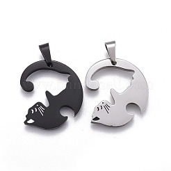 304 Stainless Steel Split Kitten Pendants&nbsp;STAS-P235-05BP
