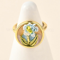 Brass Enamel Cuff Rings&nbsp;RJEW-K291-01G-02