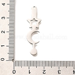 ステンレスペンダント201個  レーザー切断  月と星のチャーム  変色防止  ステンレス鋼色  34.5x10x1mm  穴：1.2mm&nbsp;STAS-B083-08P