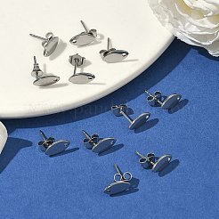 変色しない304ステンレススチールスタッドピアス金具  カン付き  馬の目  ステンレス鋼色  10x5.5mm  穴：1mm  ピン：0.8mm&nbsp;X-STAS-R063-36