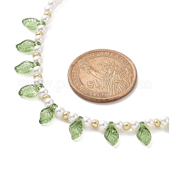 Acrylic Leaf Charm Necklace with Imitation Pearl Beaded for Women&nbsp;NJEW-JN04138