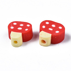 手作り樹脂粘土ビーズ  ジュエリー工芸用品のDIY用  キノコ  レッド  10.5~12x9~11.5x5mm  穴：1.6mm&nbsp;CLAY-N008-029