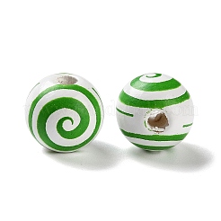 プリントウッドヨーロピアンビーズ  縞模様の丸い  ライムグリーン  15.5~16x14.5~15mm  穴：4mm&nbsp;WOOD-Z002-07B