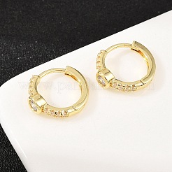 Flat Round Brass Micro Pave Clear Cubic Zirconia Hoop Earrings&nbsp;EJEW-D348-28G