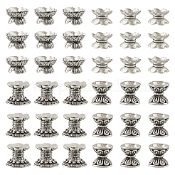 60 個 4 スタイル チベット スタイル合金ビーズ キャップ  リバーシブル  アンティークシルバー  5.5~8.5x7~9.5mm  穴：1.8~2mm  15個/スタイル&nbsp;FIND-TA0002-98