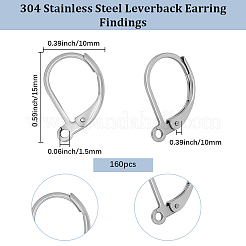304ステンレススチールフレンチフックピアス金具160個  カン付き  ステンレス鋼色  15x10x1.5mm  穴：1.5mm&nbsp;STAS-BBC0009-36