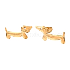 304ステンレススチールラインストーンスタッドピアス  ダックスフント犬  ゴールドカラー  13x26mm&nbsp;EJEW-D366-02G