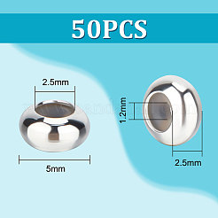 真鍮ビーズ50個  内部のゴムと  スライダービーズ  長持ちメッキ  ロンデル  銀  5x2.5mm  ゴム穴：1.2mm&nbsp;KK-UN0001-56