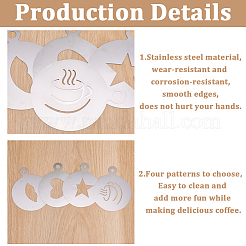 4Pcs 4 Styles Flat Round 304 Stainless Steel Cafe Foam Spray Template&nbsp;AJEW-GF0012-39