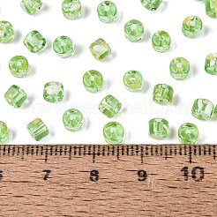 透明な色のピカソガラスビーズ  コラム  芝生の緑  4x3.5mm  穴：0.9~1mm  約3461個/ポンド&nbsp;SEED-Q039-05A-C02