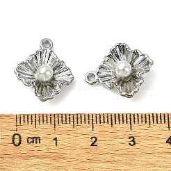 ラックメッキ合金ペンダント  アブストイミテーションパール付き  ニッケルフリー  ひし形チャーム  プラチナ  19x16x6mm  穴：1.4mm&nbsp;PALLOY-F308-25P