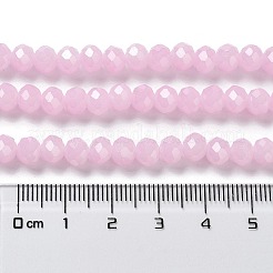 焼き絵用塗料、模造翡翠ガラスビーズの連  ファセットロンデル  パールピンク  8x6mm  穴：1mm  約60~62個/連  39~40cm&nbsp;X-DGLA-A034-J8MM-A26