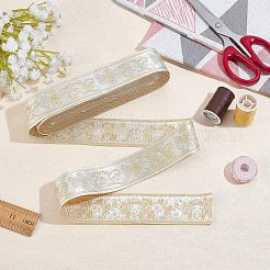 エスニック風刺繍ポリコットンリボン  ジャカードリボン  チロリアンリボン  金色の花模様  服飾材料  銀  ゴールド  1-1/4インチ（33mm）  約10ヤード/バンドル&nbsp;OCOR-WH0066-21B