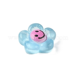 半透明の樹脂カボション  笑顔の花  ライトスカイブルー  9x9x3.3mm&nbsp;RESI-E039-01F