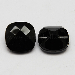 台湾アクリルラインストーンボタン  多面カット  1穴  正方形  ブラック  15x15x8mm  穴：1mm&nbsp;BUTT-F018-15mm-01