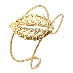 女性用304ステンレススチールカフバングル  葉  18KGP本金メッキ  内径：2-5/8インチ（6.55cm）&nbsp;BJEW-Z091-03G