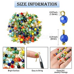 190色の不透明ガラスペンダント19個  ゴールデン真鍮パーツ  多面カット  ラウンド  ミックスカラー  8mm  穴：1.8mm  10個/カラー&nbsp;PALLOY-CJ00056