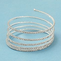鉄合金ラインストーン多層バングル  5つのループ  動かせないビーズで終わる  銀  0.2~7cm  内径：2-1/4インチ（5.6cm）&nbsp;BJEW-B052-02S