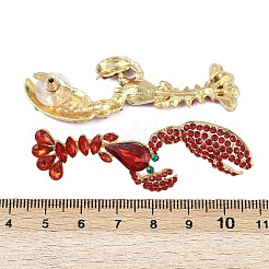 合金ラインストーンスタンドピアス  エビ  ゴールドカラー  61x18.5mm&nbsp;EJEW-P317-02G