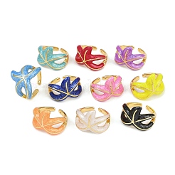 女性用真鍮エナメル調節可能カフリング  18KGP本金メッキ  カドミウムフリー＆ニッケルフリー＆鉛フリー  ミックスカラー  ヒトデ  19.5mm  内径: 調節可能&nbsp;RJEW-G357-01K