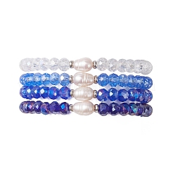 4Pcs Glass & Natural Cultured Freshwater Pearl Beads Stretch Bracelets for Women&nbsp;BJEW-JB13520