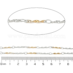 304ステンレススチールのツートンツイスト長方形リンクチェーン  ハンダ付け  スプールで  イオンプレーティング（ip）  ゴールデン·ステンレス鋼色  13x1.5x1.5mm&nbsp;CHS-Z005-01GP