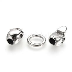 304ステンレス鋼スプリングゲートリング  Oリング  2コードのエンドキャップ付き  スカル  アンティークシルバー  55x15x14mm&nbsp;STAS-Q209-36