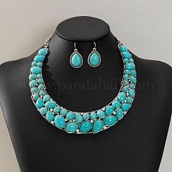 Teardrop Synthetic Turquoise Pendant Necklaces & Dangle Earrings Sets&nbsp;FS-WGC94F7-01