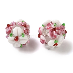 手作りランプワークビーズ  花  インディアンレッド  12~14mm  穴：1.2mm&nbsp;LAMP-B025-03B-18