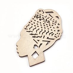 未染色の木の大きなペンダント  女性  小麦  76x43x2.5mm  穴：1.8mm&nbsp;X-WOOD-T008-29