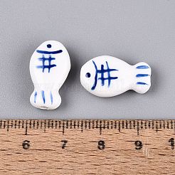 ハンドメイドの磁器セラミックビーズ  手描き  魚  ファミーユスタイルバラ  マリンブルー  19x11~12x6.5mm  穴：1.8~2mm&nbsp;PORC-Q005-06D