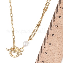 304 Stainless Steel Chain with Natural Pearl Necklaces with OT Clasps&nbsp;NJEW-JN05989