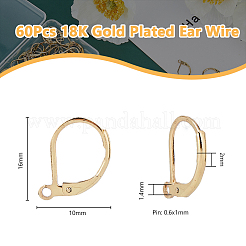 304ステンレススチールフレンチフックピアス金具60個  カン付き  18KGP本金メッキ  16x10x2mm  穴：1.4mm  ピン：0.6x1mm&nbsp;STAS-DC0015-92