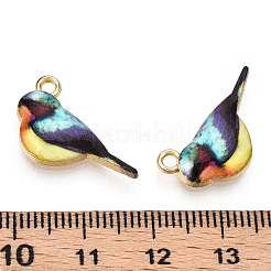 プリント合金ペンダント  ライトゴールド  ロビン鳥チャーム  カラフル  13.5x21x3.5mm  穴：1.8mm&nbsp;X-ENAM-N056-205A