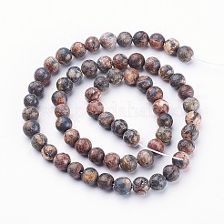 天然レッドヒョウスキンジャスパービーズ連売り  ラウンド  6mm  穴：0.8mm  約60個/連  15インチ&nbsp;X-GSR6mmC066