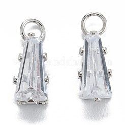 真鍮クリアキュービックジルコニアチャーム  長持ちメッキ  台形  プラチナ  12.5x4x3mm  穴：2mm&nbsp;ZIRC-G170-10P