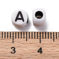 不透明なアクリルビーズ  大穴ビーズ  文字付きの列  ブラック  6.5x6x5mm  穴：3mm  約3800個/500g&nbsp;OACR-M020-01C