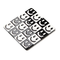 アクリルパーツ  黒と白の格子模様  笑顔  34.5x35x2.5mm  穴：1.6mm&nbsp;FIND-M046-01B