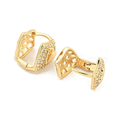 Heart Brass Pave Clear Cubic Zirconia Hoop Earrings&nbsp;EJEW-M258-20G