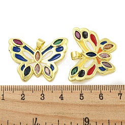 真鍮エナメルとガラスペンダント  カドミウムフリー＆ニッケルフリー＆鉛フリー  18KGP本金メッキ  蝶  カラフル  24.5x32x3mm  穴：4.5x3mm&nbsp;KK-R159-17G-01