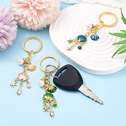 3Pcs Shell Shape Brass & Alloy & Enamel & ABS Plastic Imitation Pearl Pendants&nbsp;KEYC-TADJ00009