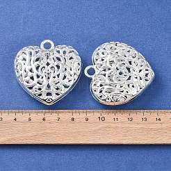 中空チベットスタイル合金ハートペンダント  カドミウムフリー＆鉛フリー  銀  50x49x16mm  穴：5mm&nbsp;TIBEP-S095-S-RS