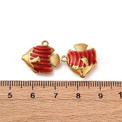 304ステンレススチールエナメルペンダント  魚のチャーム  ゴールドカラー  レッド  16x17x6mm  穴：1.6mm&nbsp;LS-STAS-Q363-01D-G